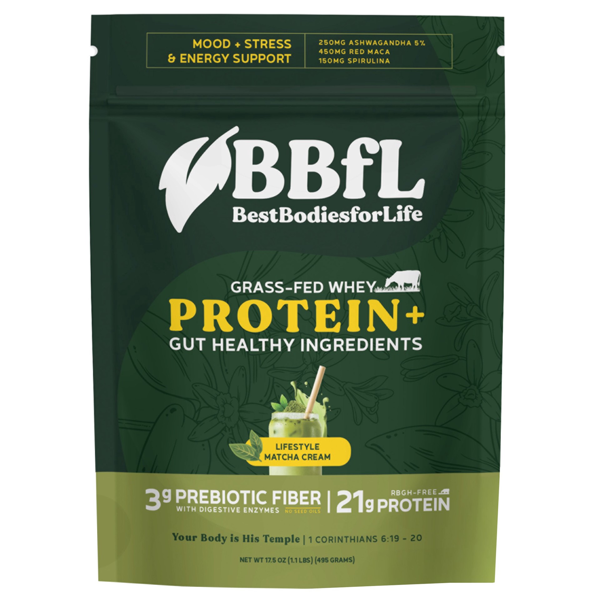 slide 1 of 1, BestBodiesforLife 21g Whey Protein & Meal Replacement Lifestyle Shake - Matcha Cream, 551 gram