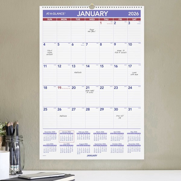 slide 4 of 5, AT-A-GLANCE® 2026 Erasable Monthly Wall Calendar, Large, 15 1/2"" x 22 3/4"", 1 ct