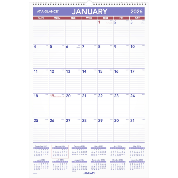 slide 5 of 5, AT-A-GLANCE® 2026 Erasable Monthly Wall Calendar, Large, 15 1/2"" x 22 3/4"", 1 ct