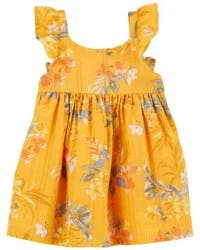 Oshkosh Baby Floral Print Seersucker Babydoll Dress Burnt Gold 24M