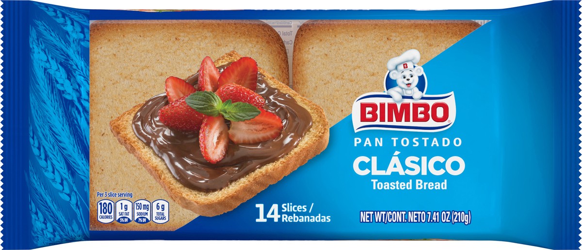 slide 12 of 14, Bimbo Pan Tostado White Toasted Bread, 14 count, Crunchy Plain Toasted Bread, 7.41 oz Bag, 14 ct