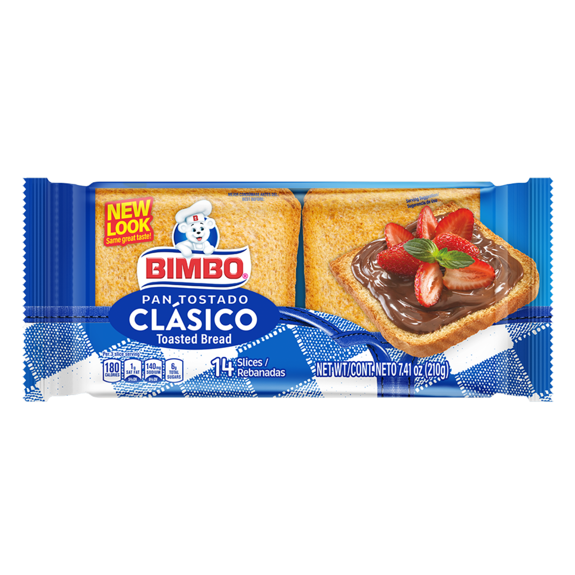 slide 1 of 14, Bimbo Pan Tostado White Toasted Bread, 14 count, Crunchy Plain Toasted Bread, 7.41 oz Bag, 14 ct