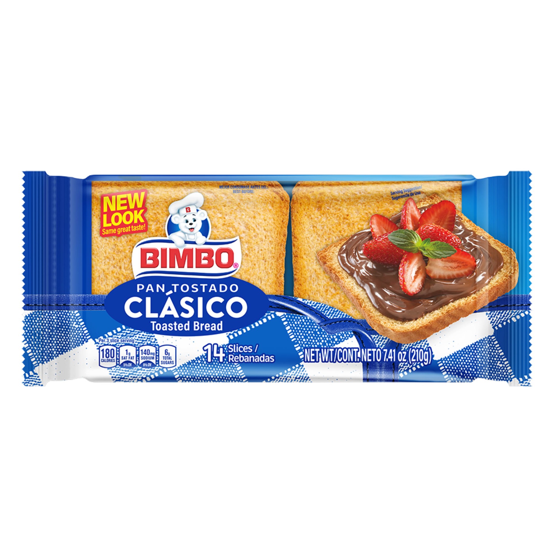 slide 1 of 14, Bimbo Pan Tostado White Toasted Bread, 14 count, Plain Toasted Bread, 7.41 oz Bag, 14 ct