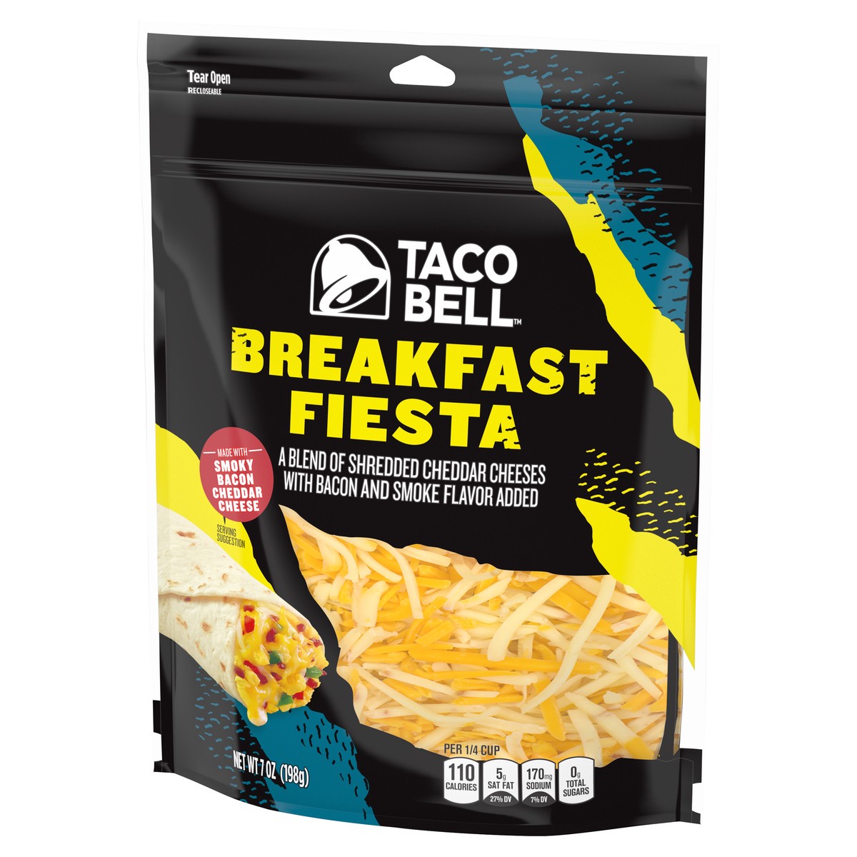 slide 3 of 10, Taco Bell Breakfast Fiesta Shredded Cheese Blend with Backon & Smoke Flavor Added, 7 oz