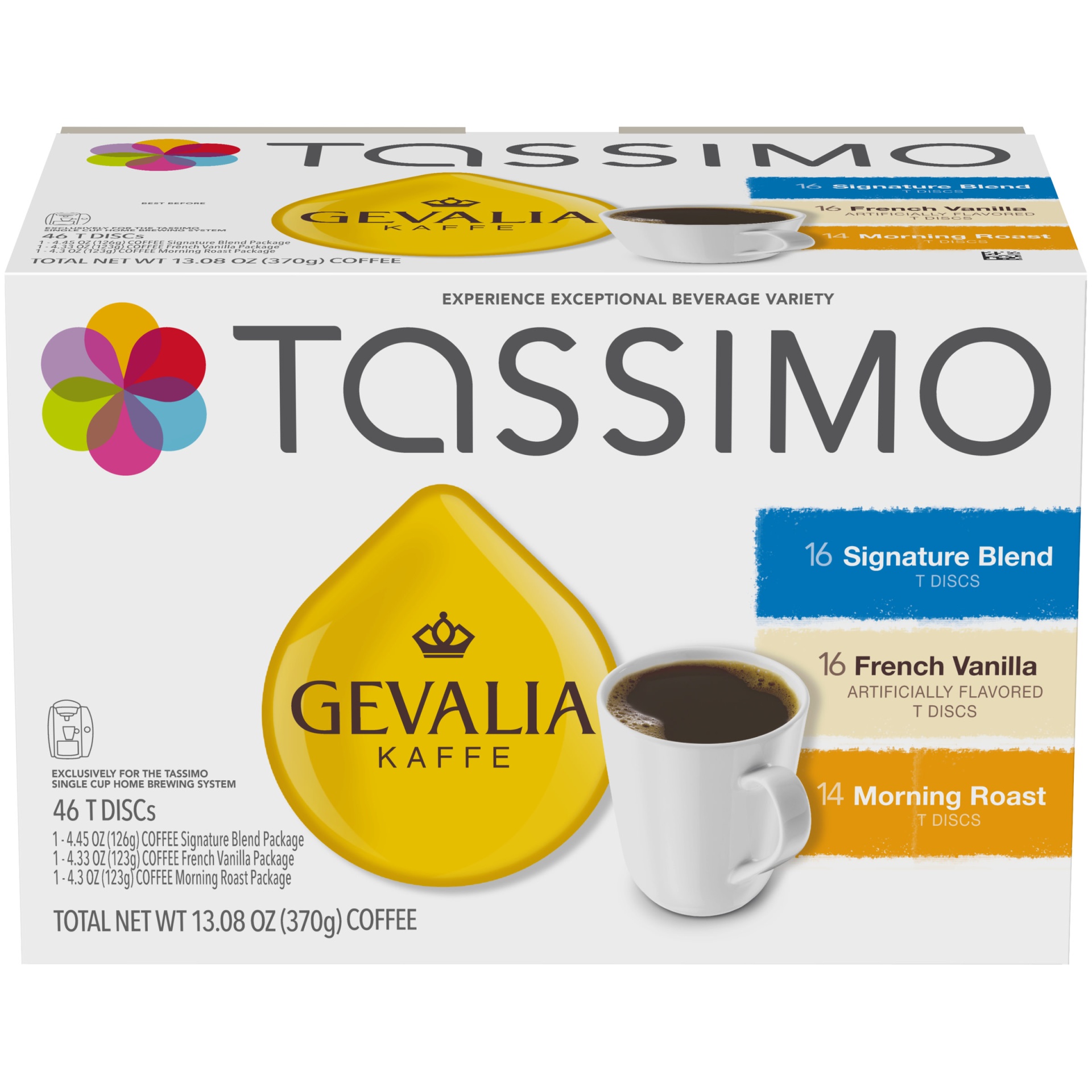 slide 1 of 1, Tassimo Gevalia Signature Blend, French Vanilla & Morning Roast Coffee T-Discs Variety Pack for Tassimo Single Cup Home Brewing Systems, 46 ct