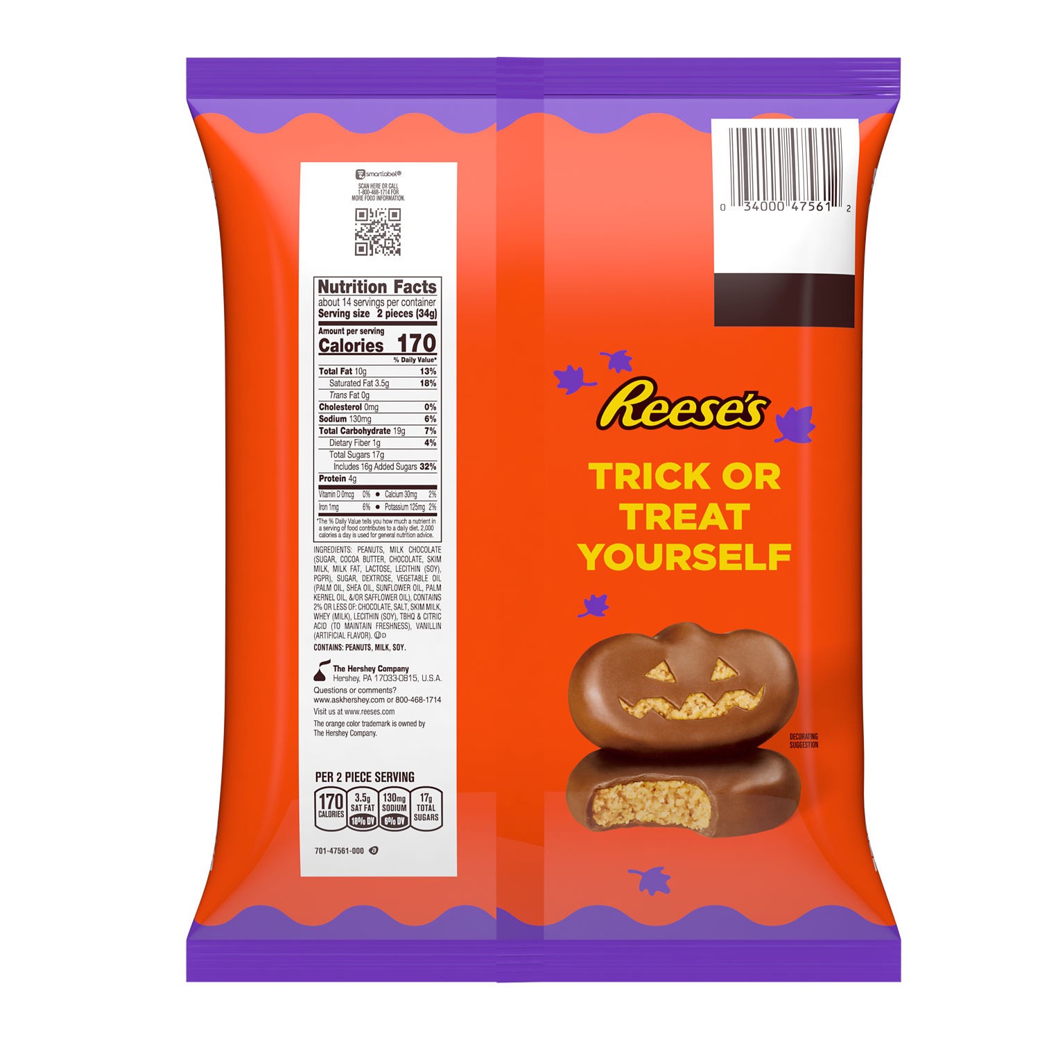slide 5 of 8, Reese's Milk Chocolate Snack Size Peanut Butter Pumpkins, Halloween Candy Jumbo Bag, 16.2 oz, 16.2 oz