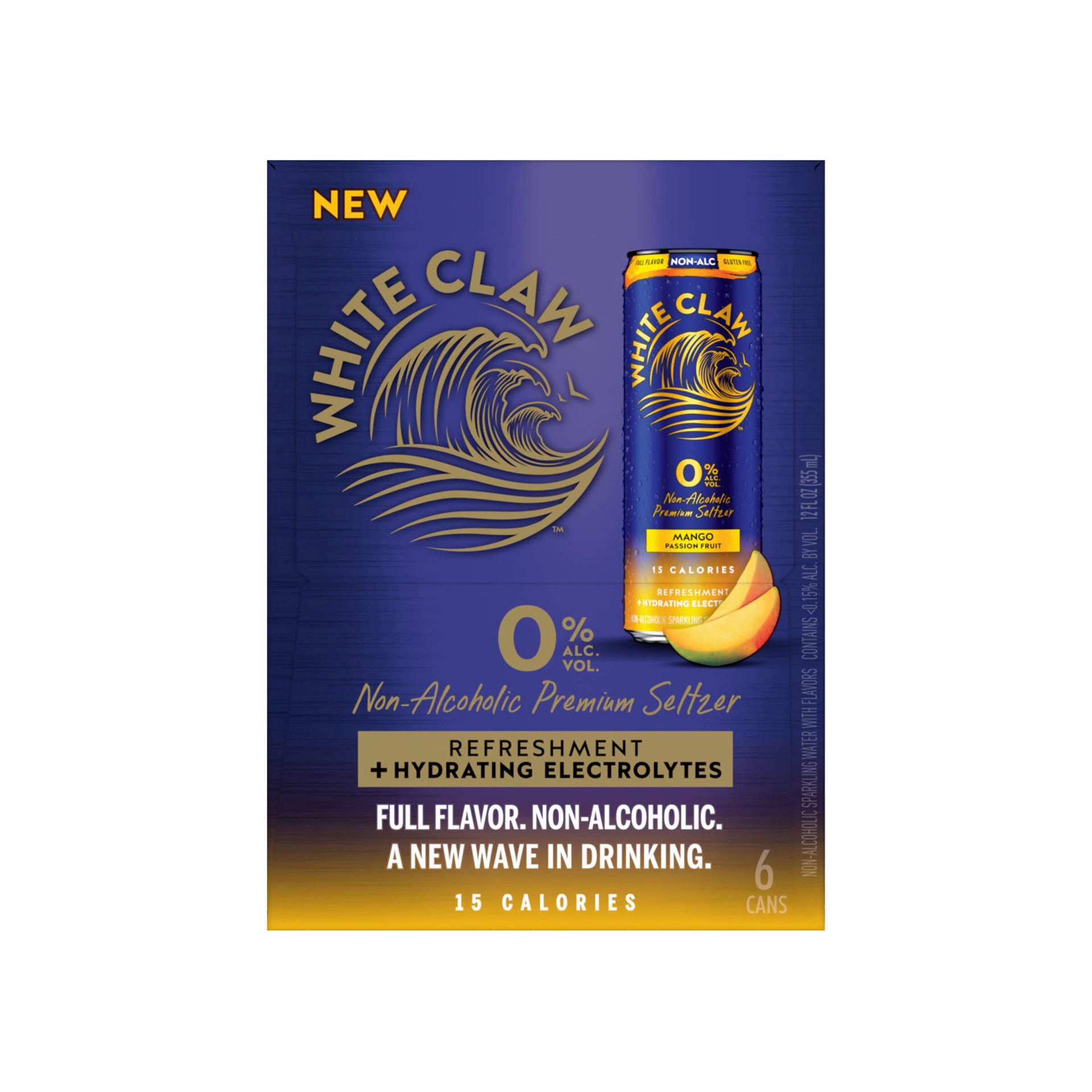 slide 3 of 10, White Claw Zero Proof Mango Passionfruit, 6 Pack, 12 fl oz Cans, 12 fl oz