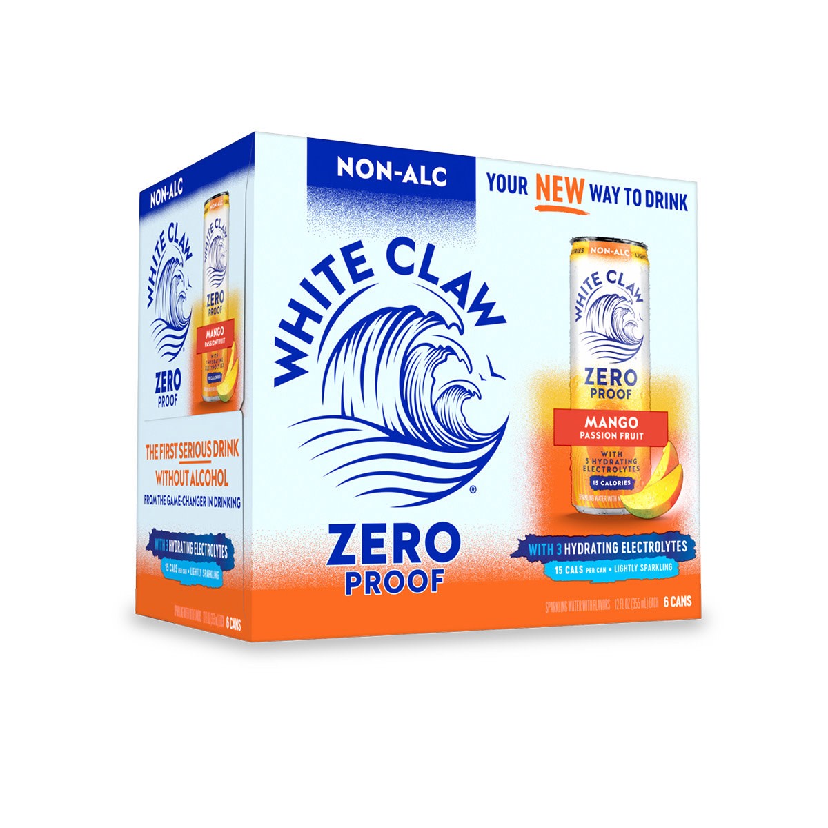 slide 1 of 10, White Claw Zero Proof Mango Passionfruit, 6 Pack, 12 fl oz Cans, 12 fl oz