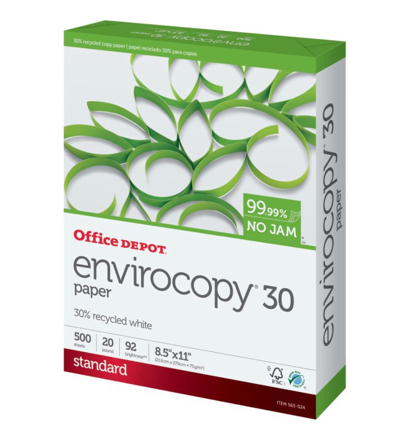 slide 2 of 3, Office Depot Envirocopy Paper, Letter Size (8 1/2'' X 11''), 30% Recycled, Fsc Certified, Ream Of 500 Sheets, 500 ct