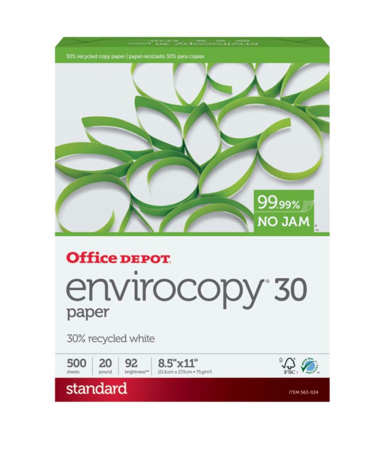 slide 3 of 3, Office Depot Envirocopy Paper, Letter Size (8 1/2'' X 11''), 30% Recycled, Fsc Certified, Ream Of 500 Sheets, 500 ct