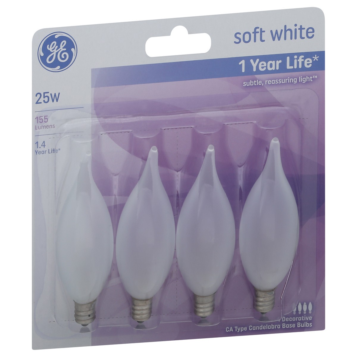 slide 6 of 9, Ge 25-Watt Bent Tip Candelabra Base Light Bulbs, 4 ct