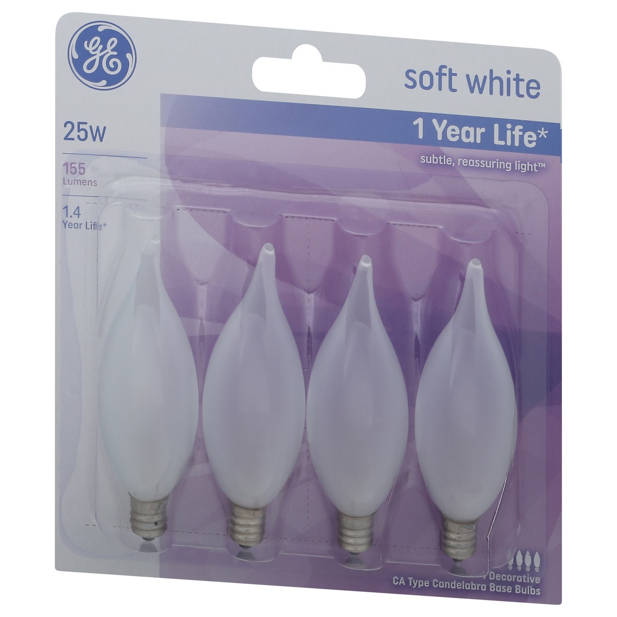 slide 7 of 9, Ge 25-Watt Bent Tip Candelabra Base Light Bulbs, 4 ct