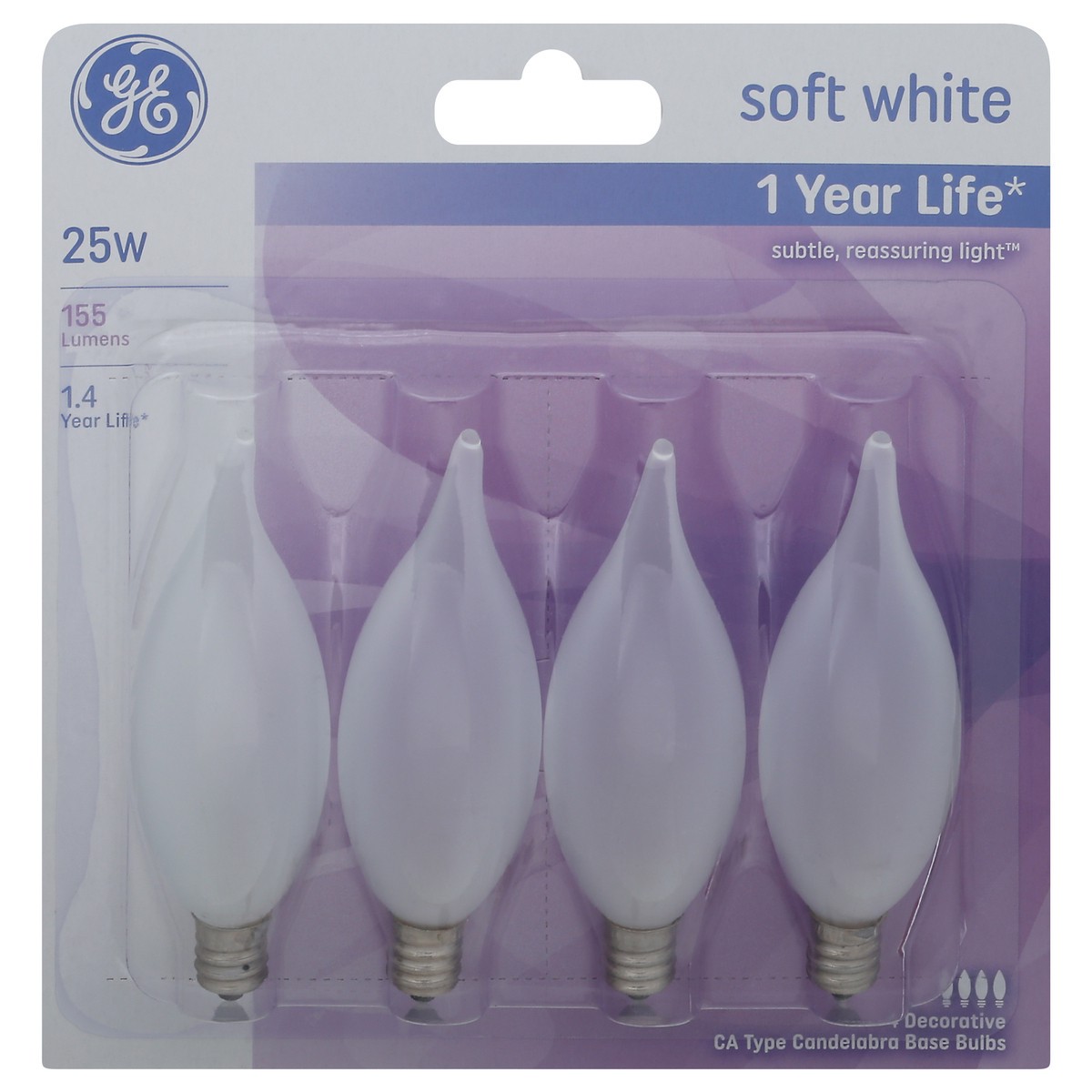 slide 1 of 9, Ge 25-Watt Bent Tip Candelabra Base Light Bulbs, 4 ct