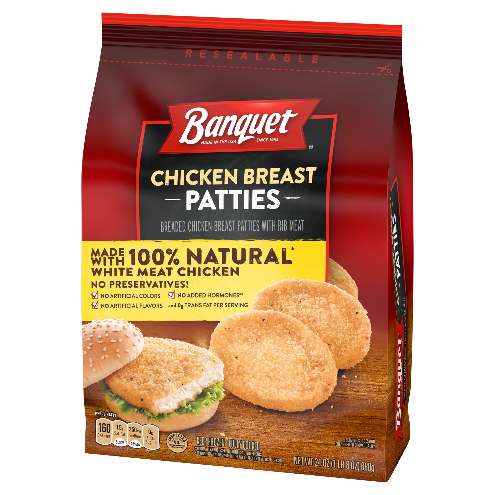 slide 4 of 5, Banquet Chicken Breast Patties 24 oz, 24 oz