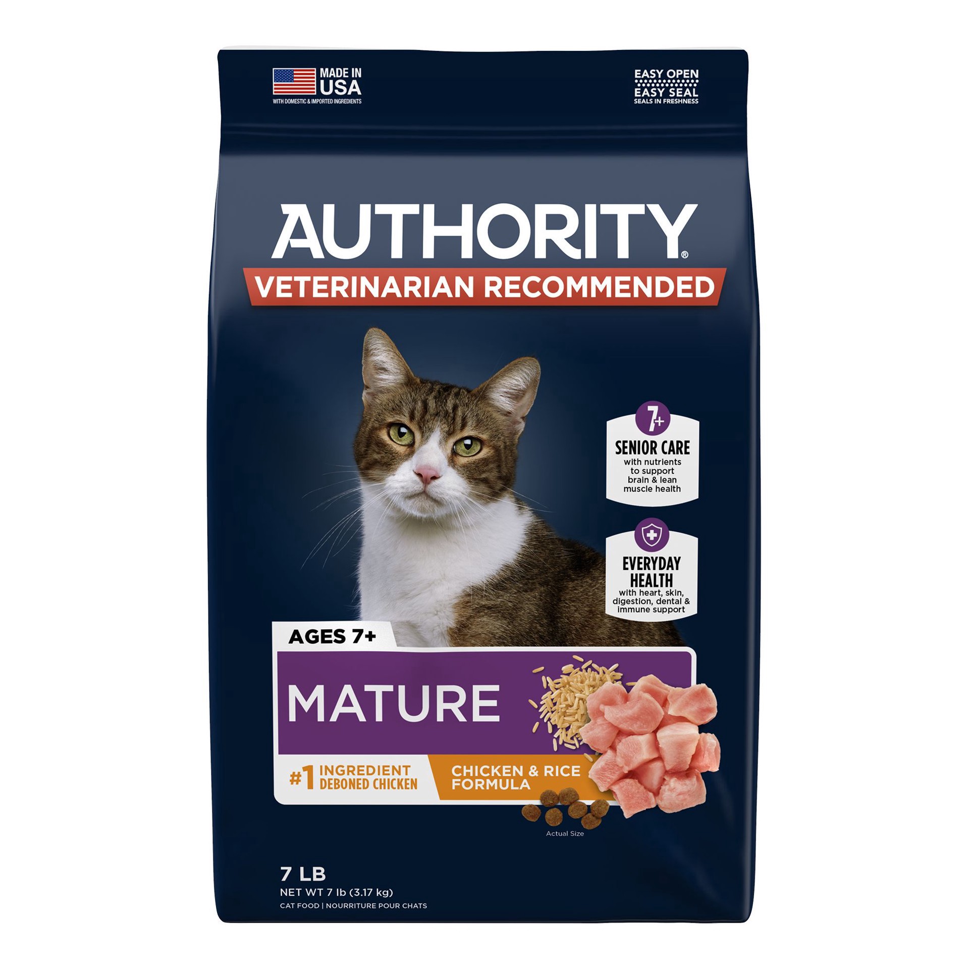 slide 1 of 1, Authority® Everyday Health Senior Dry Cat Food - Chicken & Rice, With-Grain, 7 lb
