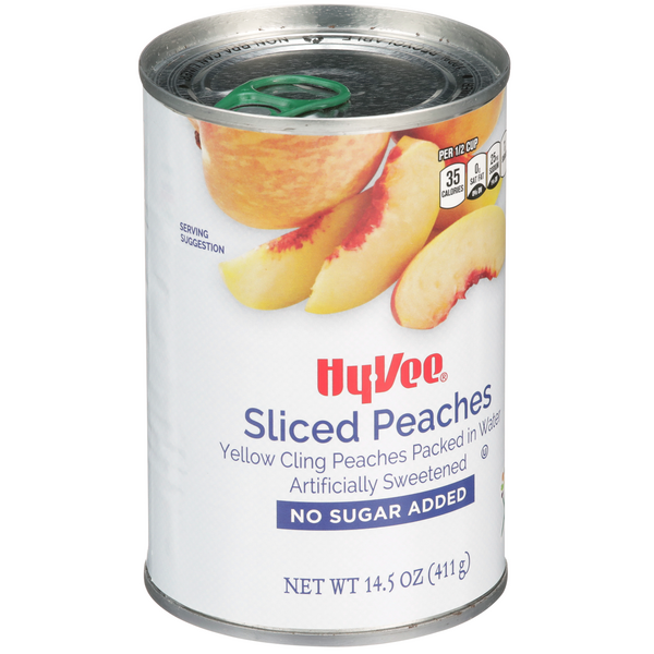 slide 1 of 1, Hy-vee Sweetened Sliced Yellow Cling Peaches In Water, 14.5 oz