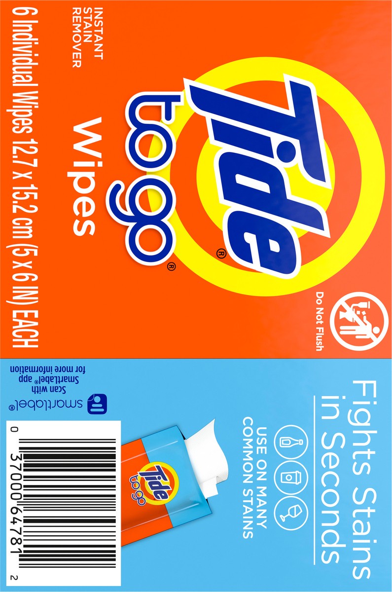 slide 4 of 5, Tide To Go Instant Stain Remover Wipes 6 ea, 6 ct