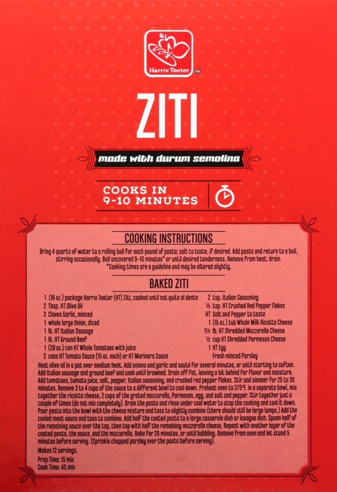 slide 2 of 4, Harris Teeter® Ziti Pasta, 16 oz