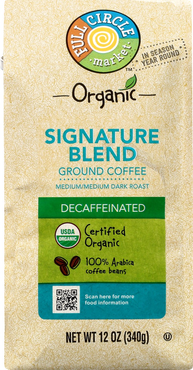 slide 13 of 13, Full Circle Market Organic Ground Decaffeinated Medium/Medium Dark Roast Signature Blend Coffee - 12 oz, 12 oz