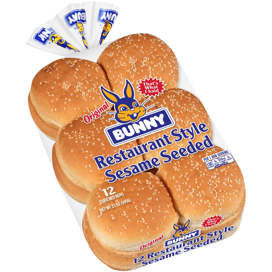 slide 2 of 8, Bunny Original Restaurant Style Sesame Seeded Buns, 12 ct; 21 oz