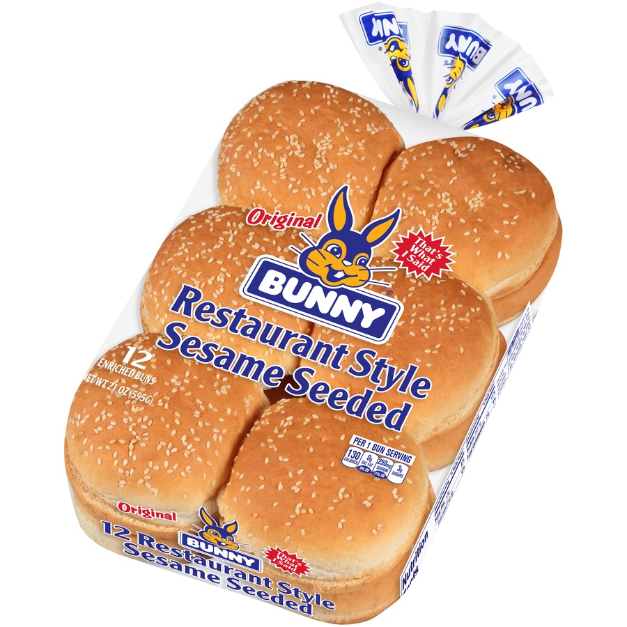 slide 3 of 8, Bunny Original Restaurant Style Sesame Seeded Buns, 12 ct; 21 oz