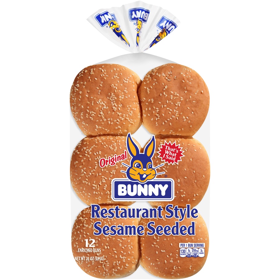 slide 1 of 8, Bunny Original Restaurant Style Sesame Seeded Buns, 12 ct; 21 oz