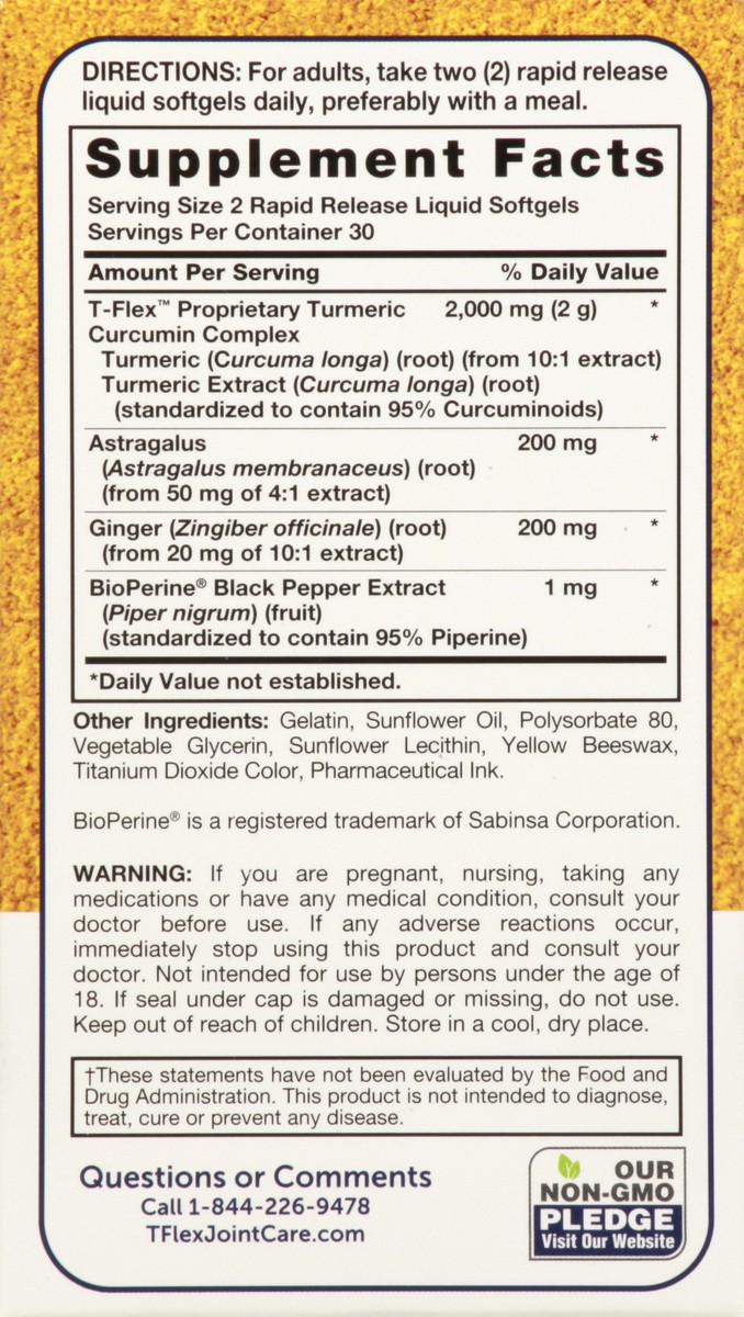 slide 8 of 12, T-Flex Advanced Liquid Softgels 2000 mg Triple Strength Joint Care Formula Turmeric Curcumin Complex 60 ea, 60 ct