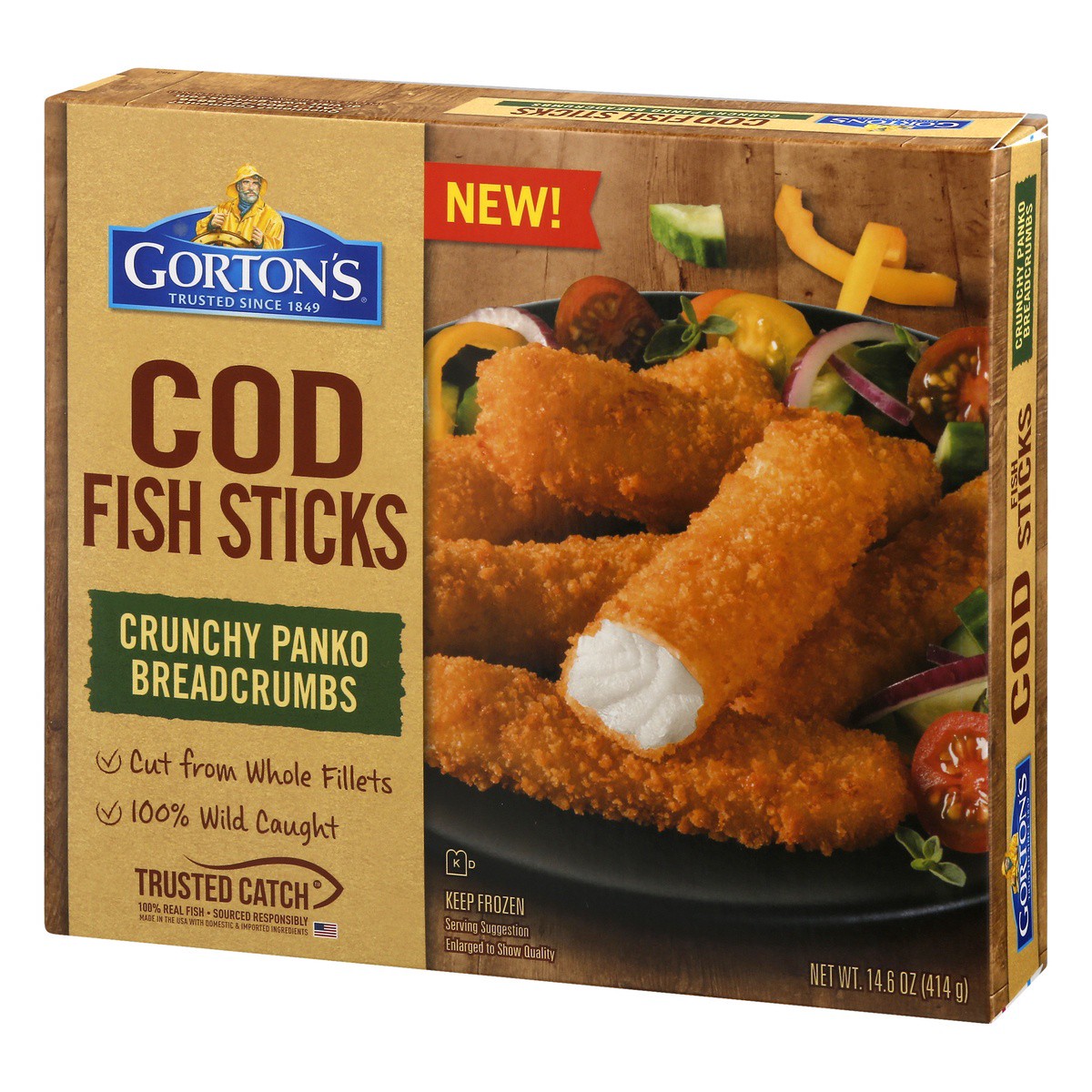 slide 6 of 9, Gorton's Gorton''s Crunchy Breaded Fish Sticks Cut from Whole Fish Fillets, Wild Caught Cod with Crunchy Breadcrumbs, Frozen, 14.6 Ounce Package, 14.6 oz