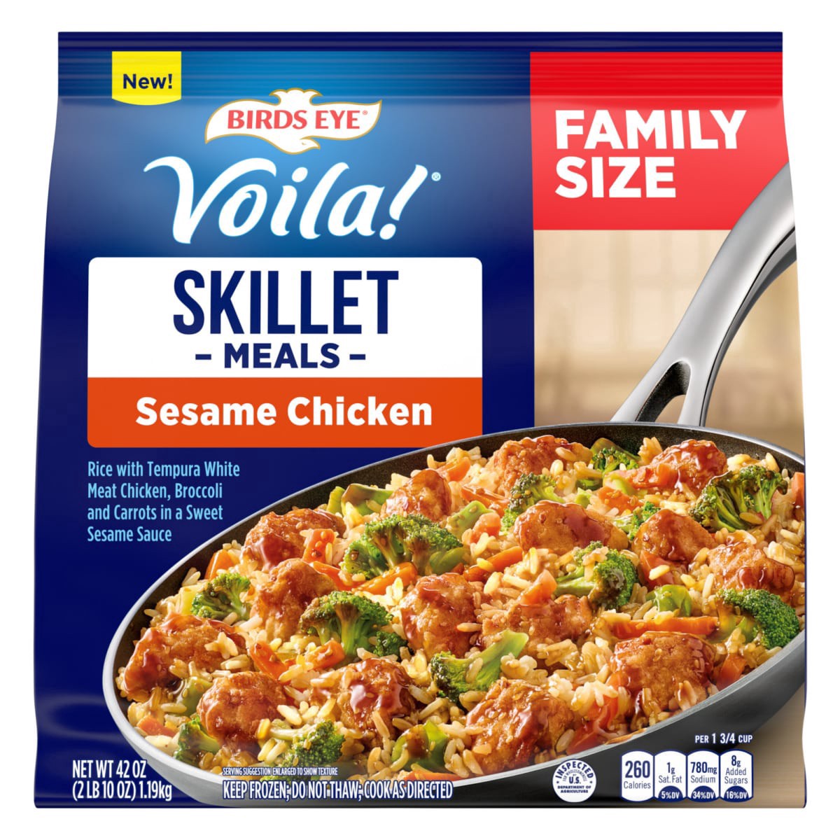 slide 1 of 21, Birds Eye Voila! Sesame Chicken, Family Size Skillet Meal, Frozen Meal, 42 oz. Bag, 42 oz