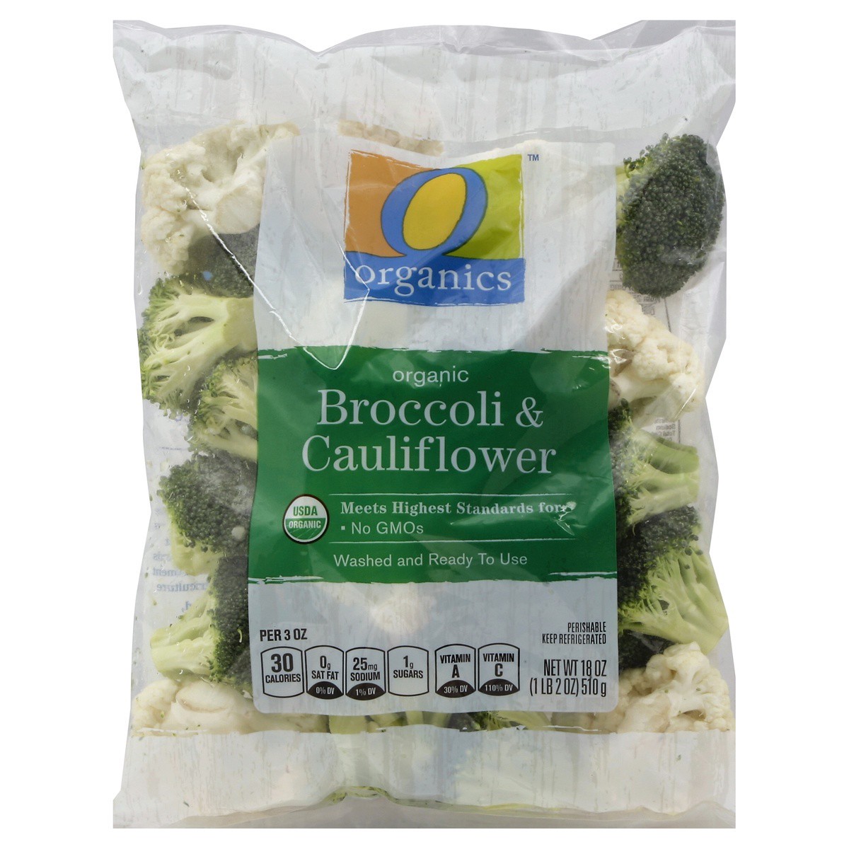 slide 1 of 5, O Organics Organic Broccoli & Cauliflower, 18 oz