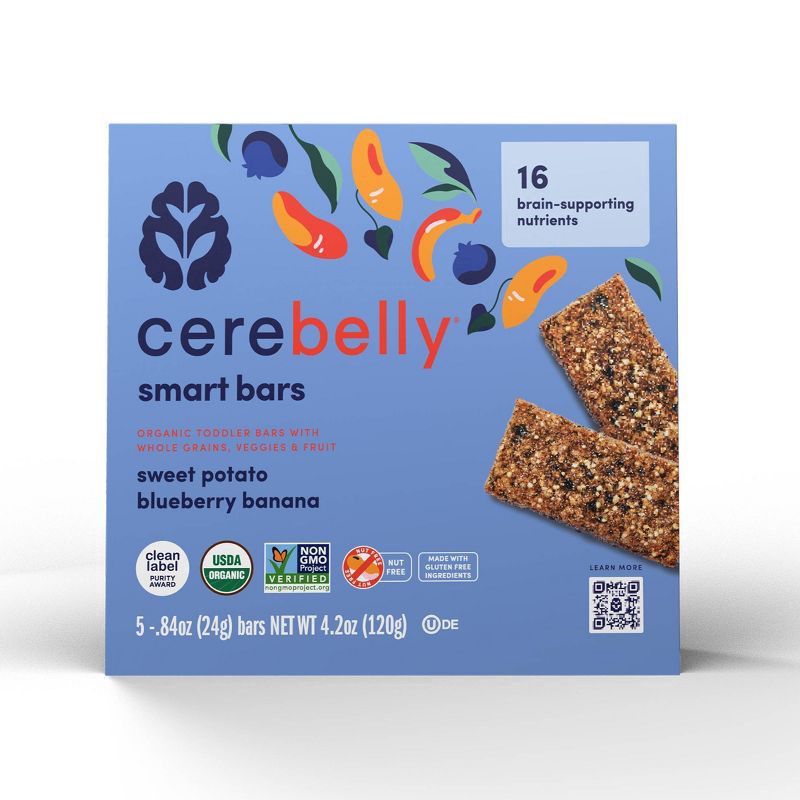 slide 4 of 5, Cerebelly Organic Toddler Blueberry Banana Sweet Potato Smart Snack Bars 5PK, 5 ct