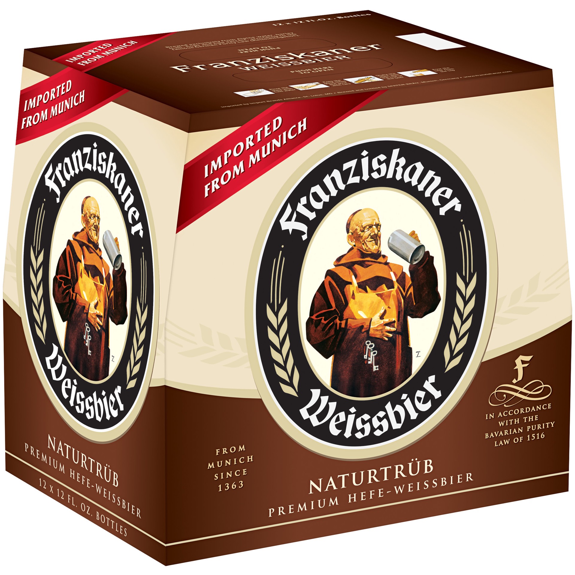 slide 1 of 3, Spaten-Franziskaner-Bräu Hefeweizen, 12 Pack 12 FL OZ Bottles, 144 fl oz