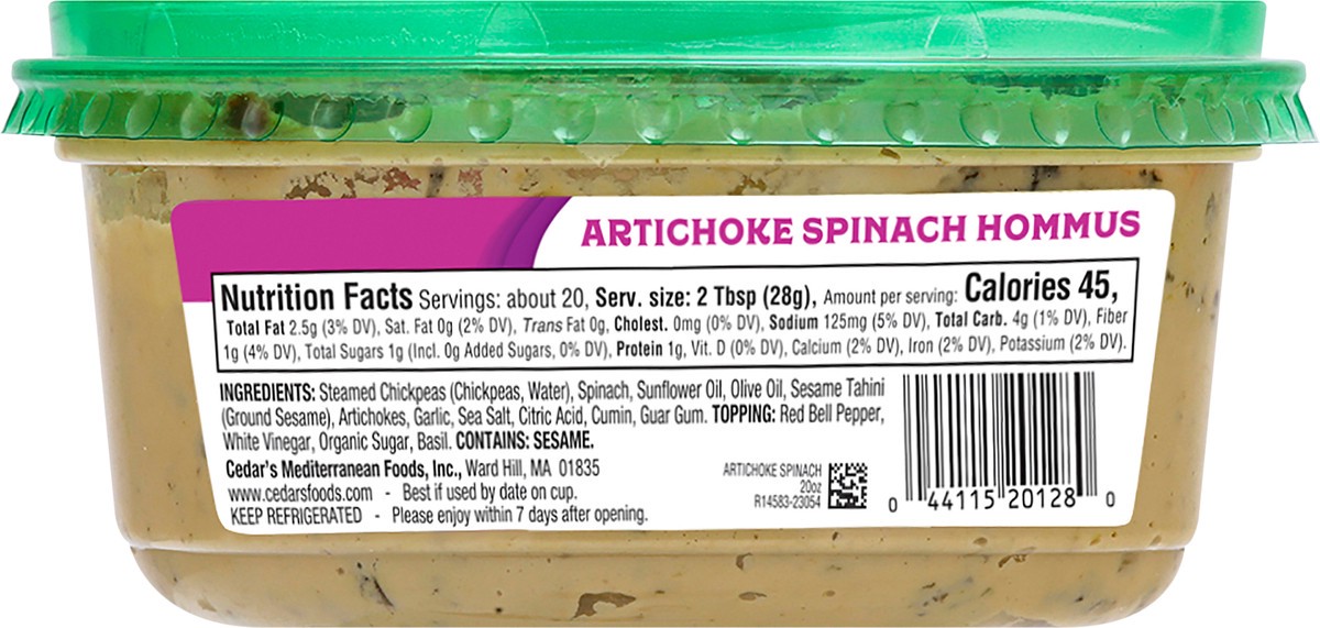 slide 3 of 4, Cedar's Foods Artichoke Spinach Hommus, 20 oz