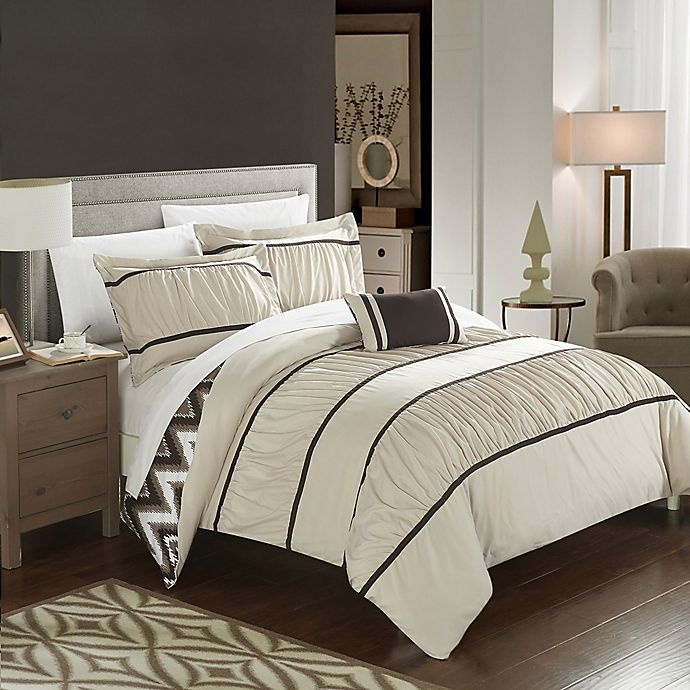 slide 1 of 5, Chic Home Lucia Reversible Full/Queen Comforter Set - Beige, 4 ct