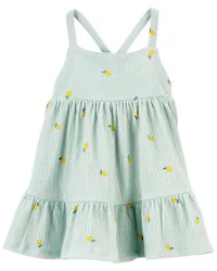 Oshkosh Baby Lemon Print Crinkle Jersey Dress Light Blue 6M