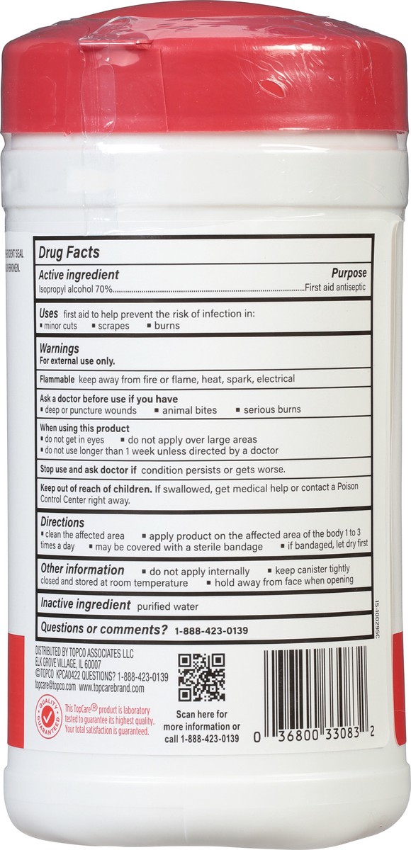 slide 9 of 10, TopCare Health 70% Isopropyl Alcohol Wipes 40 ea, 40 ct