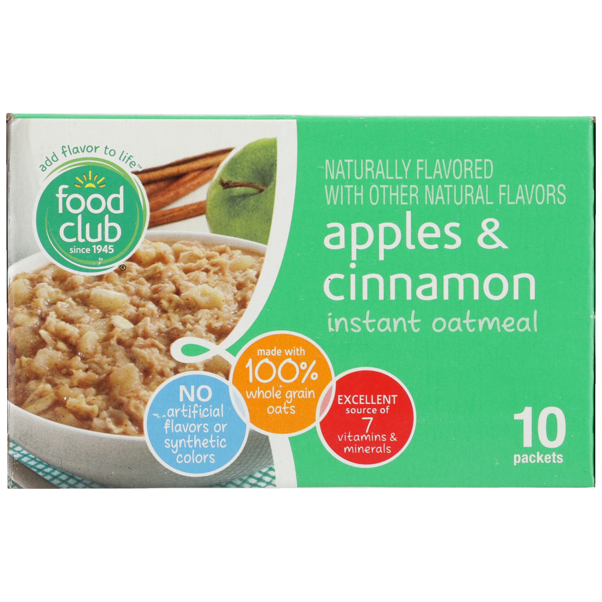 slide 5 of 6, Food Club Instant Oatmeal, Apples & Cinnamon 10-1.23 Oz, 12.35 oz