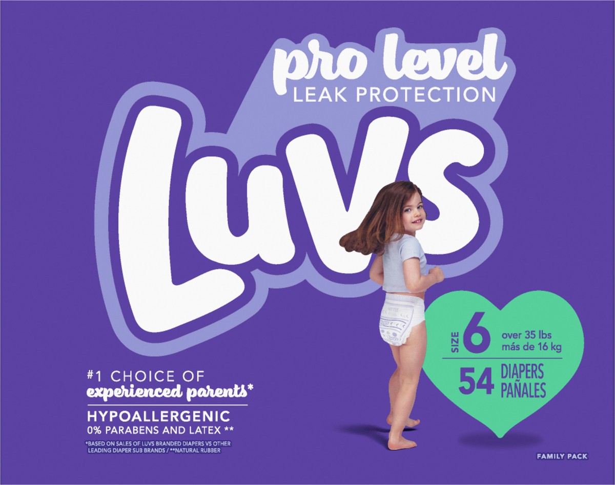 slide 6 of 6, Luvs Pro Level Leak Protection Diapers Size 6 54 Count, 54 ct