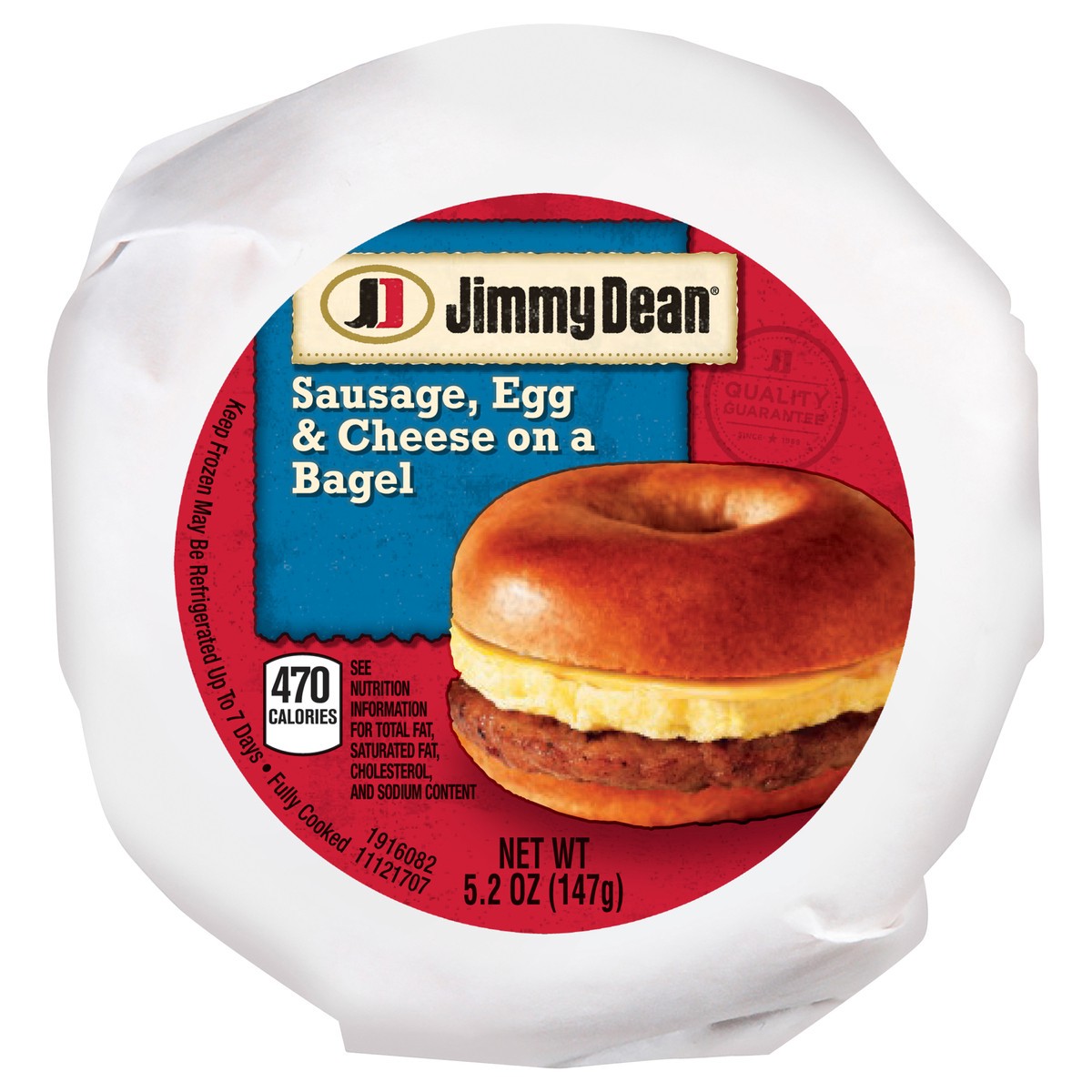 slide 2 of 8, Jimmy Dean Sausage, Egg & Cheese On a Bagel, 147.42 g