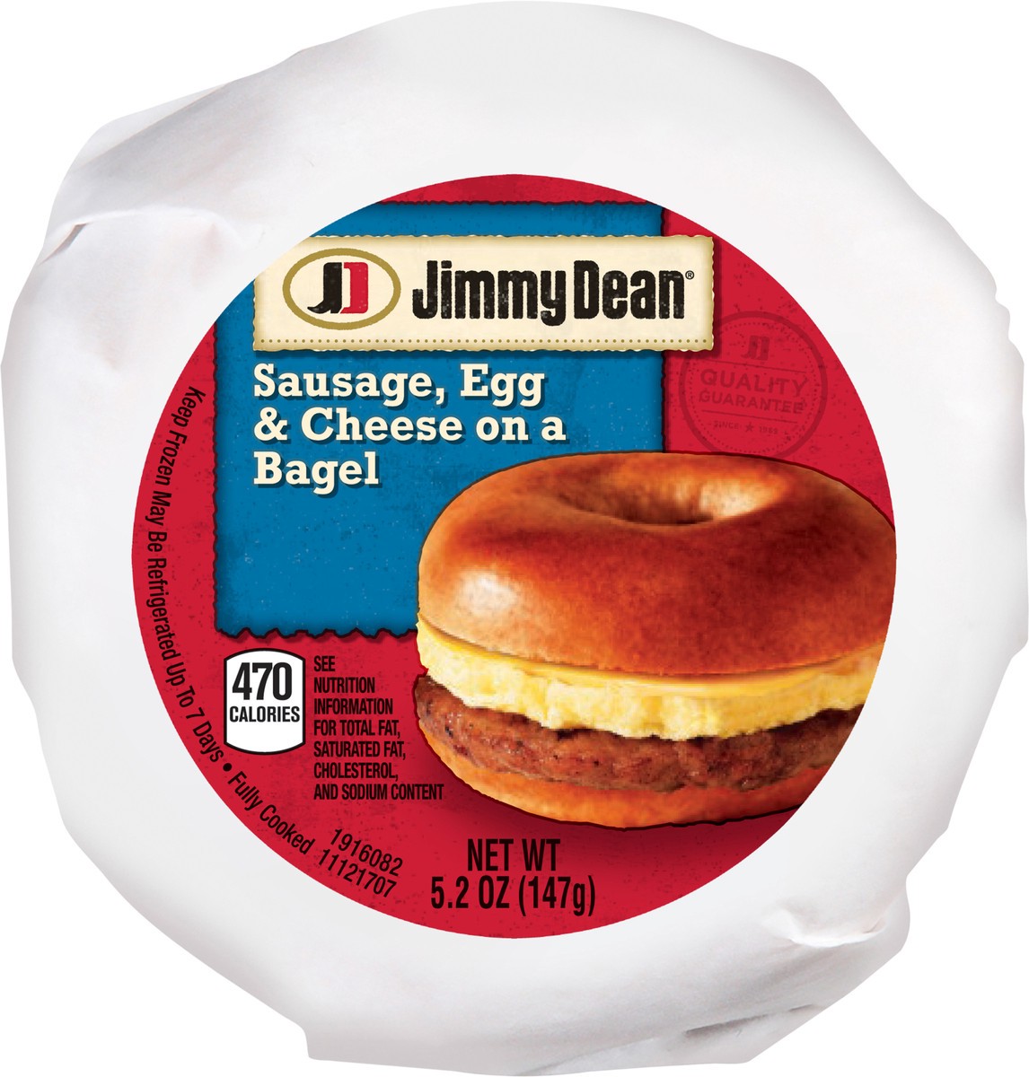 slide 4 of 8, Jimmy Dean Sausage, Egg & Cheese On a Bagel, 147.42 g