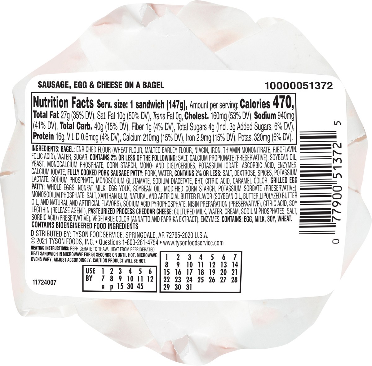 slide 8 of 8, Jimmy Dean Sausage, Egg & Cheese On a Bagel, 147.42 g