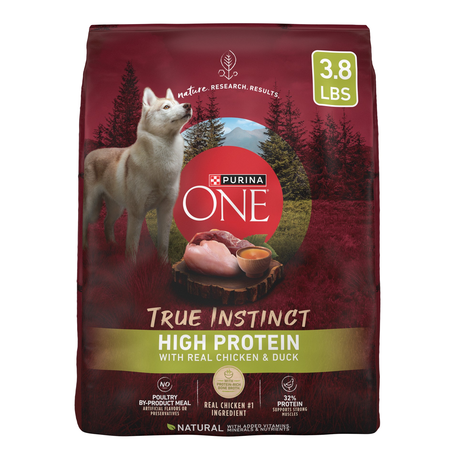 slide 1 of 9, ONE Purina ONE True Instinct High Protein Dry Dog Food Formula with Real Chicken and Duck Natural with Added Vitamins and Minerals Dog Food, 3.80 lb