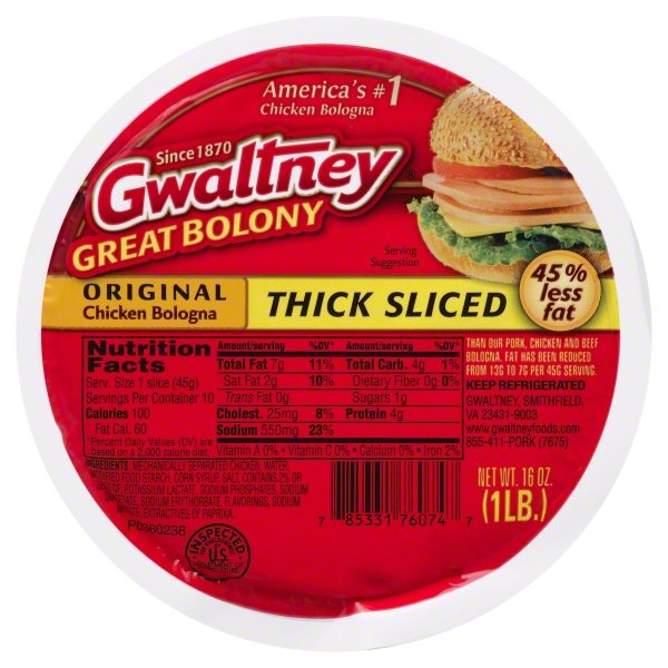 slide 1 of 1, Gwaltney Great Bolony Bologna Chicken Thick Sliced, 16 oz