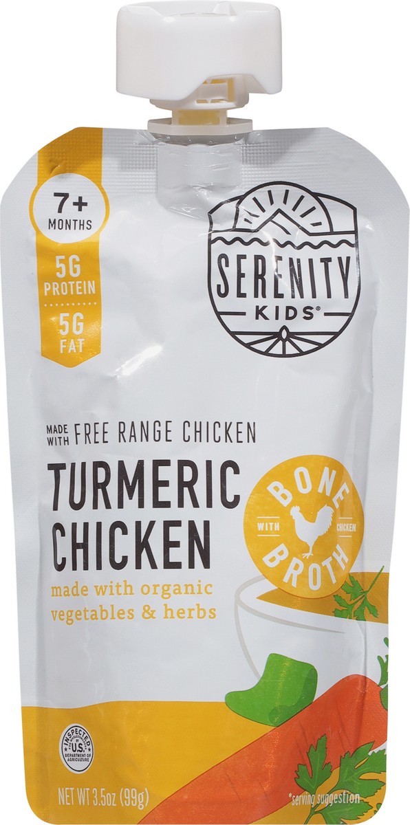 slide 11 of 11, Serenity Kids Turmeric Chicken with Bone Broth, Organic Vegetables & Herbs Pouch, 3.5oz, 3.5 oz