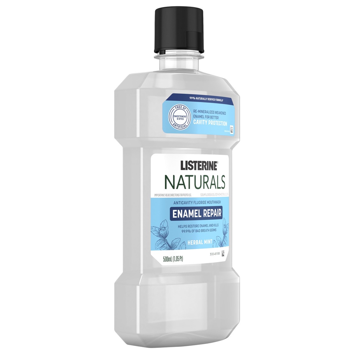 slide 6 of 7, Listerine Naturals Enamel Repair Mouthwash with Mineral Sodium Fluoride, Oral Rinse To Help Restore Tooth Enamel & Kill Bad Breath Germs, 99% Naturally Derived*, Herbal Mint, 500 mL, 16.9 oz