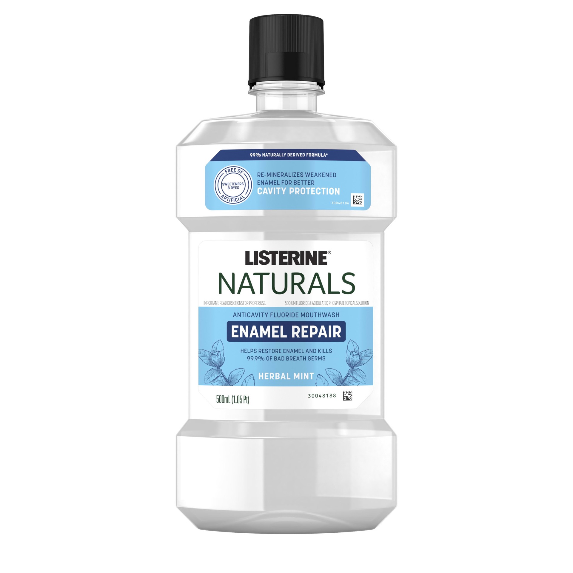 slide 1 of 7, Listerine Naturals Enamel Repair Mouthwash with Mineral Sodium Fluoride, Oral Rinse To Help Restore Tooth Enamel & Kill Bad Breath Germs, 99% Naturally Derived*, Herbal Mint, 500 mL, 16.9 oz