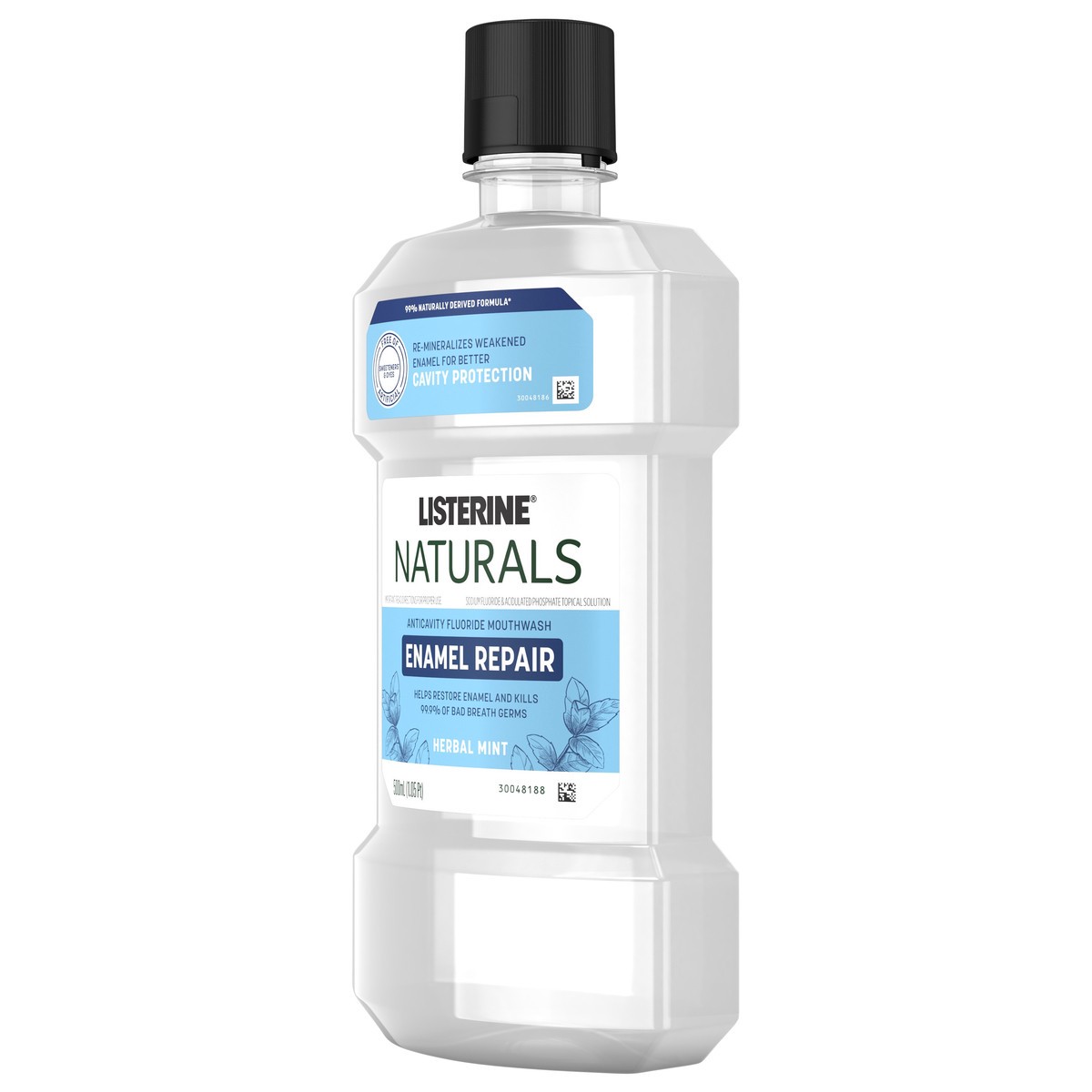 slide 4 of 7, Listerine Naturals Enamel Repair Mouthwash with Mineral Sodium Fluoride, Oral Rinse To Help Restore Tooth Enamel & Kill Bad Breath Germs, 99% Naturally Derived*, Herbal Mint, 500 mL, 16.9 oz