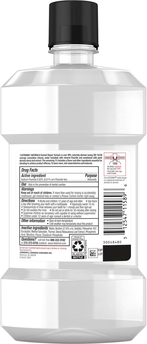 slide 5 of 7, Listerine Naturals Enamel Repair Mouthwash with Mineral Sodium Fluoride, Oral Rinse To Help Restore Tooth Enamel & Kill Bad Breath Germs, 99% Naturally Derived*, Herbal Mint, 500 mL, 16.9 oz