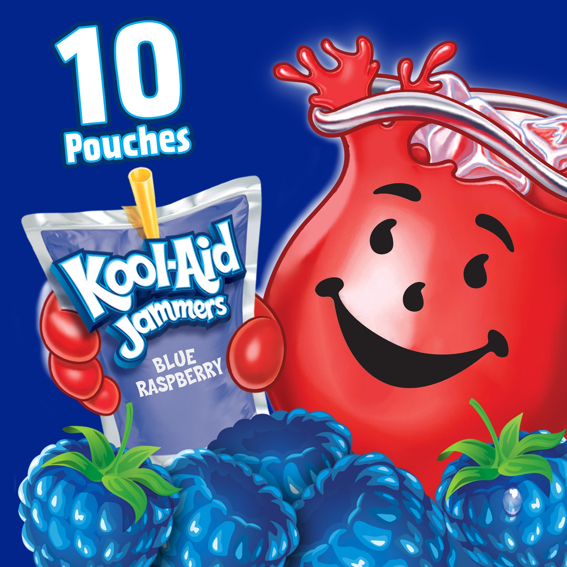 slide 5 of 5, Kool-Aid Jammers Blue Raspberry Flavored 0% Juice Drink, 10 ct Box, 6 fl oz Pouches, 10 ct; 6 fl oz