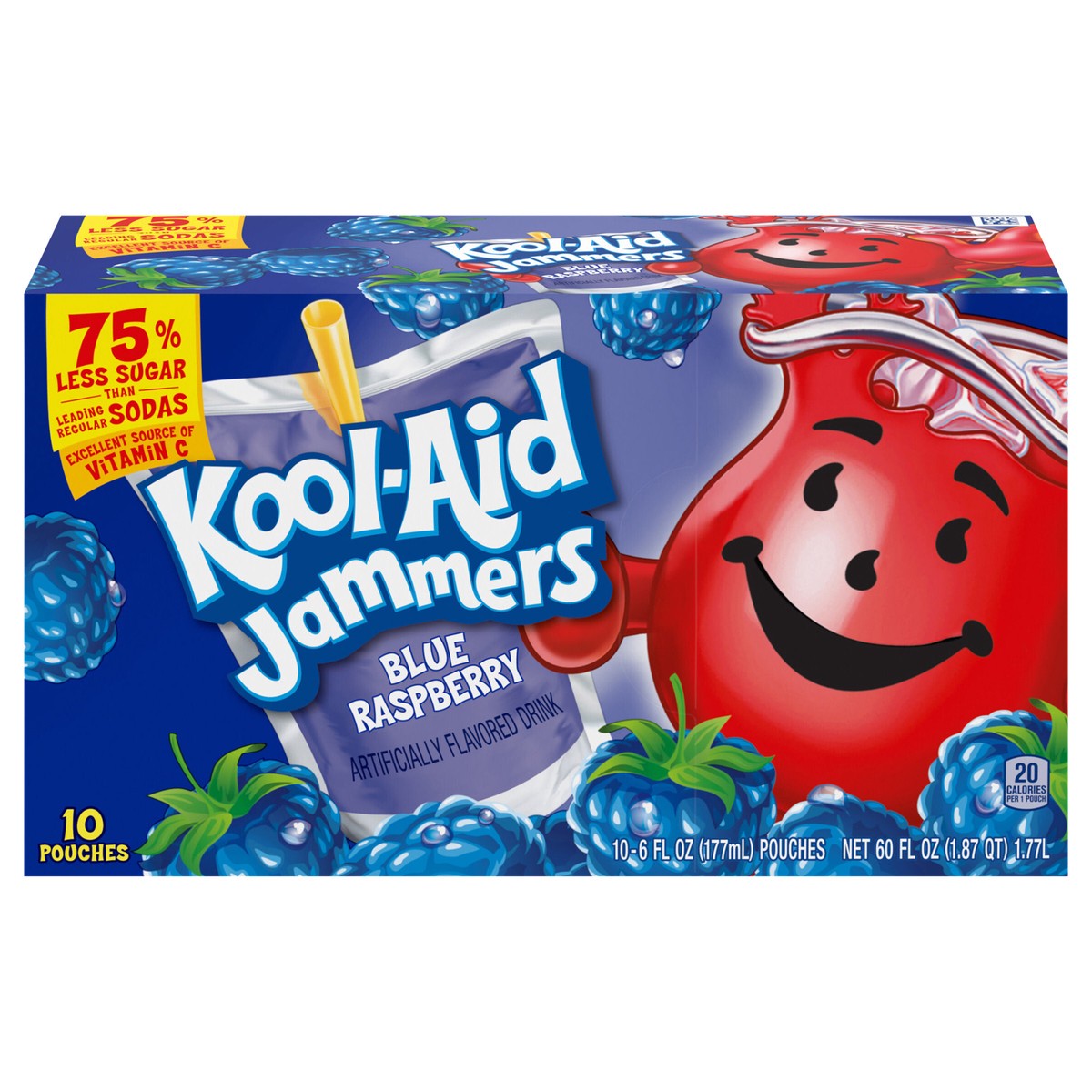 slide 1 of 5, Kool-Aid Jammers Blue Raspberry Flavored Drink, 10 ct Box, 6 fl oz Pouches, 10 ct